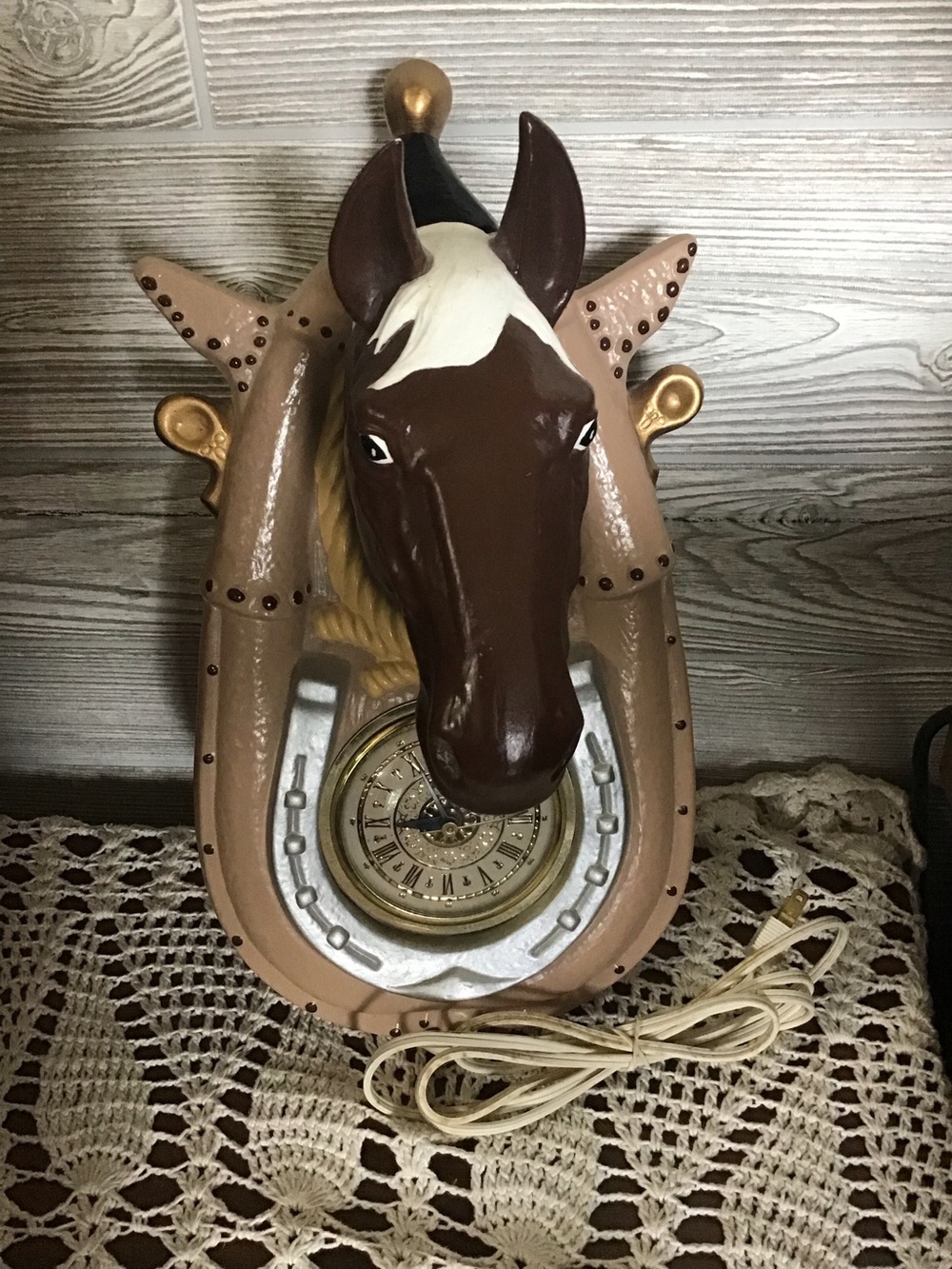 Vintage Handmade Ceramic Horses Head wall Clock. 1979